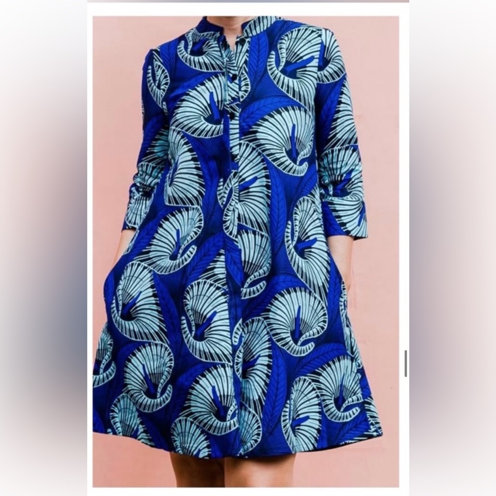 Zuri Poseytivity Blue Printed A-Line Shirt Dress